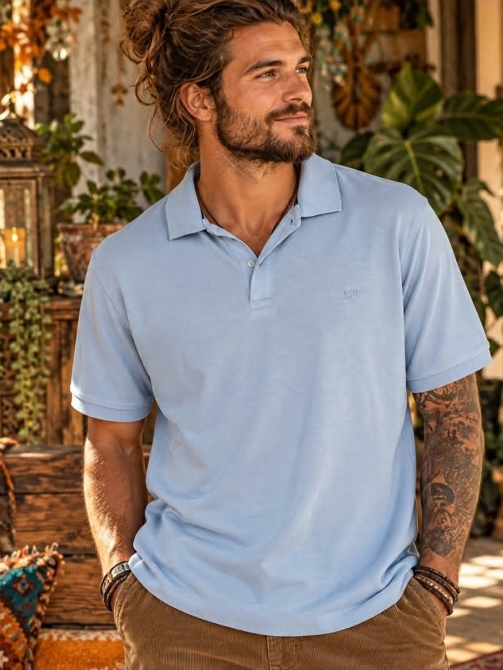 DKNY Mens Polo Shirt M Light Blue Preppy Quiet Luxury Modern Uniform Classic